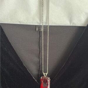 Adams family Morticia, dress with Elegant Red Pendant Necklace